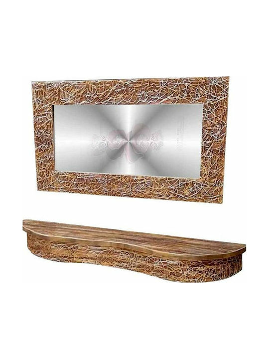 Brown Rain Καθρέπτης Τοίχου με Καφέ Ξύλινο Πλαίσιο 22x110cm
