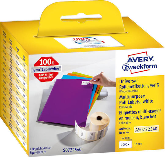 Avery 1000 Αυτοκόλλητες Ετικέτες σε Ρολό για Εκτυπωτή Ετικετών 32x57mm