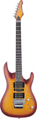 Aria Electric Guitar MAC-45 with HSH Pickups Layout, Tremolo, Rosewood Fretboard in Burst