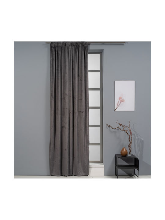 Artisti Italiani Κουρτίνα με Τρέσα Velour Σκούρο Γκρι 140x270εκ.