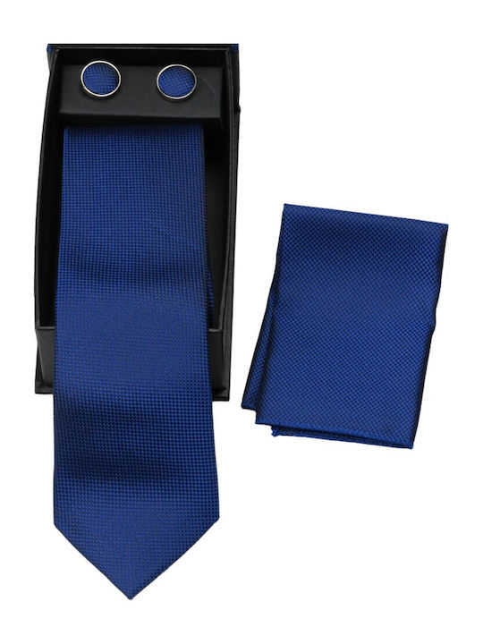 Privato 86 Men's Tie Set with Handkerchief and Cufflinks Blue Roux