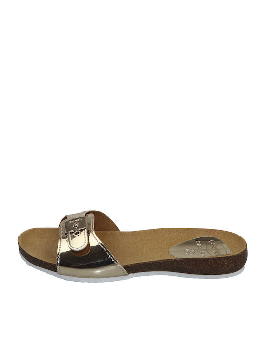 Bahamais Leather Women's Flat Sandals Anatomic in Gold Color