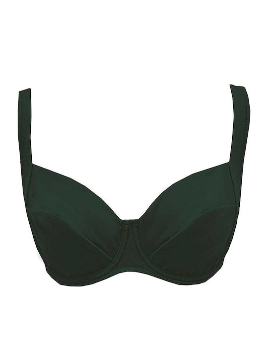 Top de bikini verde-oliv fără cupe căptușite E/F Angel Mare ANG011