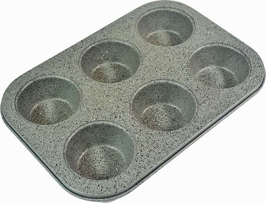 Sidirela Πέτρα Φόρμα Ζαχαροπλαστικής για Cupcakes/Muffins από Αλουμίνιο 6 Θέσεων