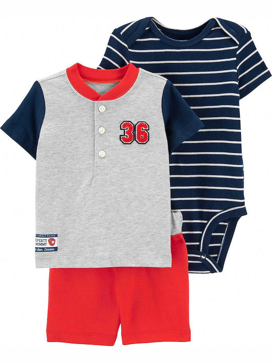 Carter's Baby Bodysuit Set for Outing Short-Sleeved Navy Blue 3pcs