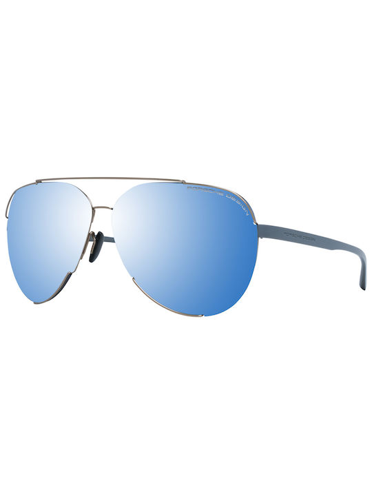 Porsche Design Sunglasses with Silver Metal Frame and Blue Mirror Lens P8682 D