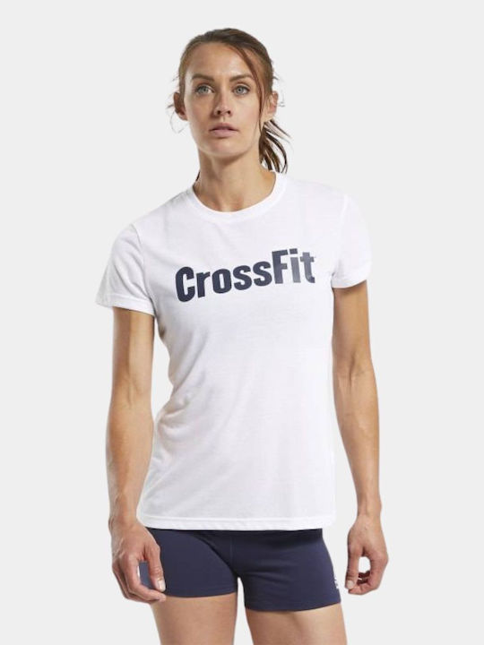 Reebok Crossfit Read Graphic Damen Sportlich Bluse Kurzärmelig Weiß