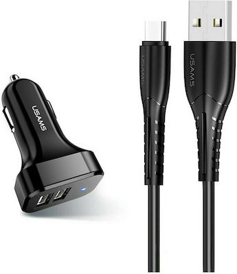 Usams Car Charger Black C13 Total Intensity 2.1A Fast Charging with Ports: 2xUSB with Cable Type-C