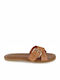 Leather Women's Flat Sandals in Tabac Brown Color
