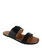 Leather Women's Flat Sandals in Black Color
