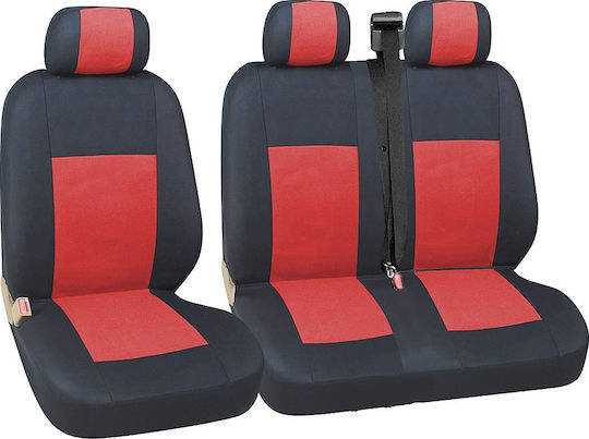 Front Car Seat Covers 3 Pieces Polyester Mercedes-Benz Sprinter Red / Black