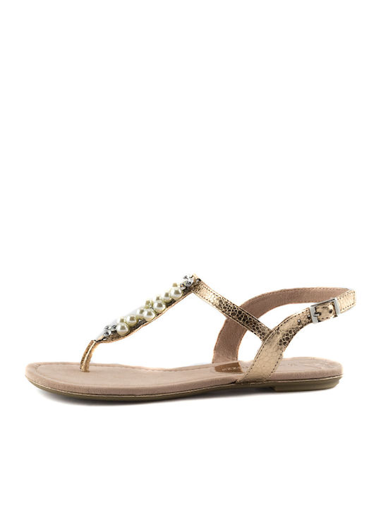 Marco Tozzi Leather Women's Flat Sandals in Gold Color