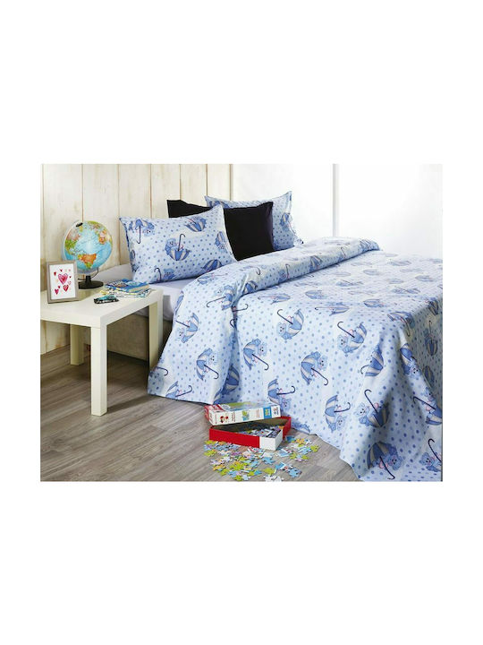 Whitegg Sheet Set Single Cotton Cotton C016-2 Light Blue 160x240cm 3pcs