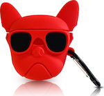 Lykl Bulldog Silicone Case with Keychain Red for Apple AirPods