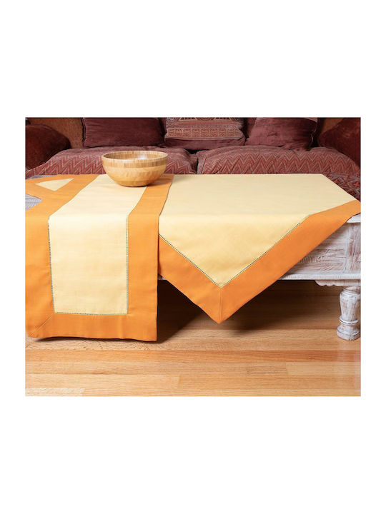 Silk Fashion Tablecloth Cotton with Embroidery Set Bg17 Orange-Yellow 140x180cm