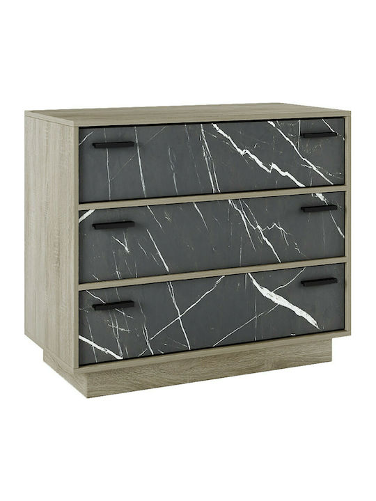 Image Wooden Chest of Drawers with 3 Drawers Gray 90x45x78cm