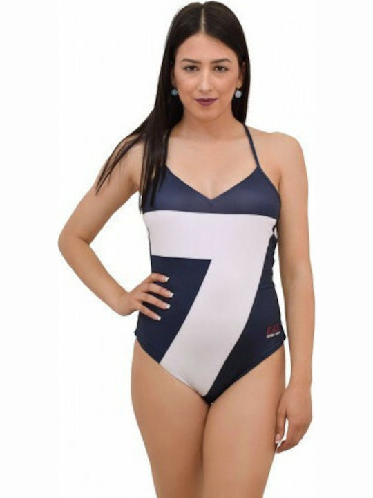 Emporio Armani One-Piece Swimsuit with Open Back White/Blue