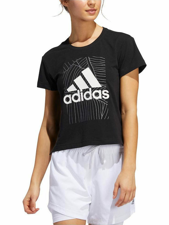 Adidas Feminină Sportivă Bluză Mâneci scurte Neagră