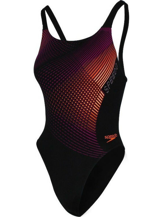 Speedo Athletic One-Piece Swimsuit with Open Back Black