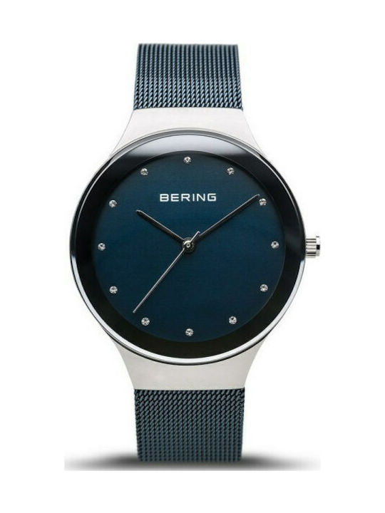 Bering Time Classic Watch with Navy Blue Metal Bracelet