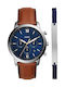 Fossil Neutra Gift Set Ανδρικό Ρολόι 44mm Χρονογράφος Μπαταρίας με Καφέ Δερμάτινο Λουράκι