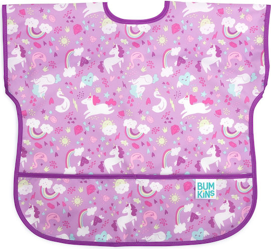 Bumkins Αδιάβροχη Ποδιά Πλαστική με Αυτοκόλλητο Junior Bib με Τσέπη & Μανίκια Unicorn για 12 m+