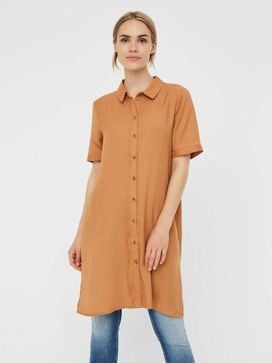 Vero Moda Midi Rochie cu cămașă Rochie cu Slit Orange/Meerkat