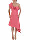 RELISH MIRIADER MIDI DRESS ASYMMETRICAL ONE SHOULDER RUFFLE PINK