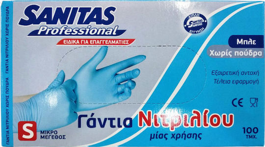 Sanitas Professional Γάντια Νιτριλίου Χωρίς Πούδρα σε Μπλε Χρώμα 100τμχ