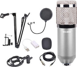 Condenser XLR Microphone BM-800 Mic Kit Shock Mounted/Clip On for Voice In Silver Colour