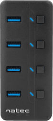 Natec Mantis USB 3.0 Hub 4 Porturi cu conexiune USB-A și Port de încărcare și Alimentare Externă