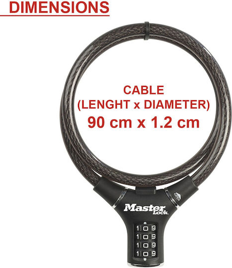 Master Lock 8229EURDPRO Κλειδαριά Ποδηλάτου Κουλούρα με Συνδυασμό Μαύρη