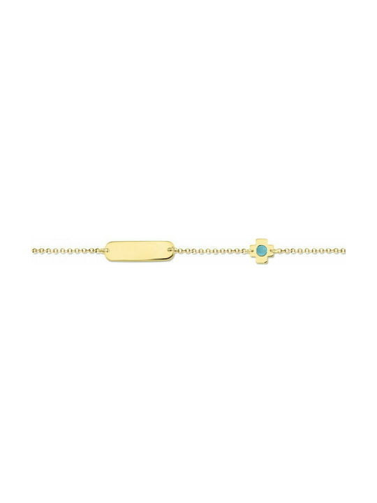 Children's identity bracelet 14K gold with cross and turquoise pb0216