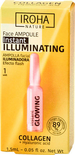 Iroha Nature Instant Illuminating Effect Moisturizing and Anti-aging Ampoule Serum for Face with Hyaluronic Acid and Collagen for Brightening 1.5ml
