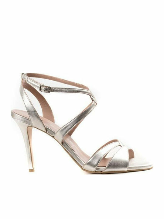 Mourtzi Leather Women's Sandals with Ankle Strap Silver