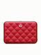 Quilted Button Small Women's Wallet Cards with RFID Red