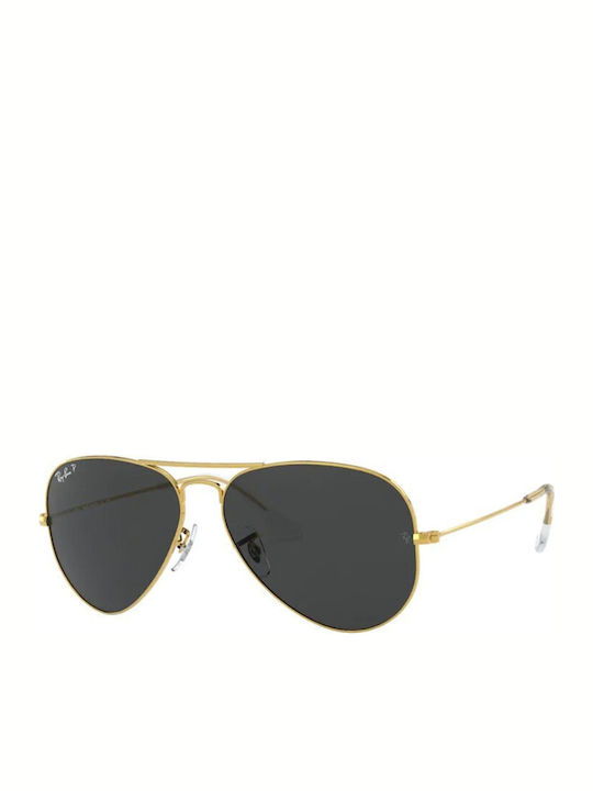 Ray Ban Aviator Unisex Sunglasses with Gold Metal Frame and Black Polarized Lens RB3025 9196/48