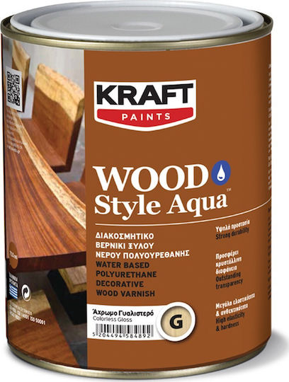 Kraft Wood Style Aqua Βερνίκι Επιφάνειας Πολυουρεθάνης Νερού Άχρωμο Σατινέ 750ml