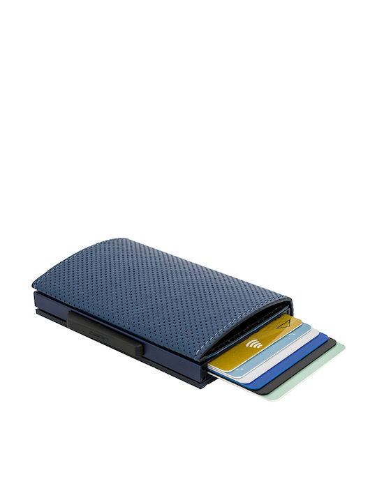 Cascade Leather Men's Wallet Cards with RFID and Slide Mechanism Blue