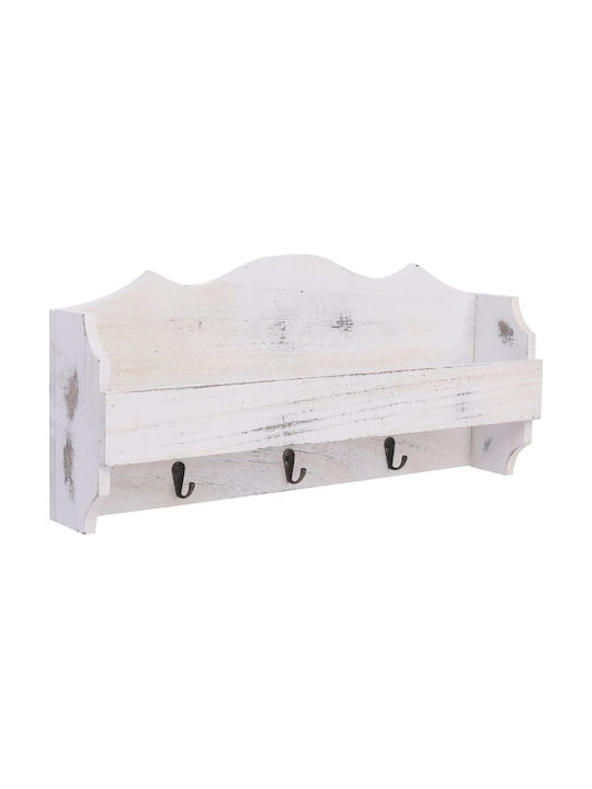 vidaXL Wooden Vintage Wall Hanger with 3 Slots White 50x10x23cm