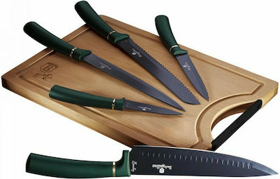 Berlinger Haus Metallic Line Set Cutting Mat Wooden με Μαχαίρια Emerald Collection 6pcs