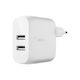 Belkin Φορτιστής Χωρίς Καλώδιο με 2 Θύρες USB-A 24W Λευκός (Boost Charge)