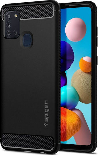 Spigen Rugged Armor Задна корица Силикон 2мм Черен (Galaxy A21s)