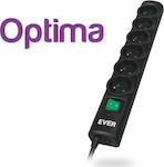 Ever Optima 6-Outlet Power Strip with Surge Protection 1.5m Black