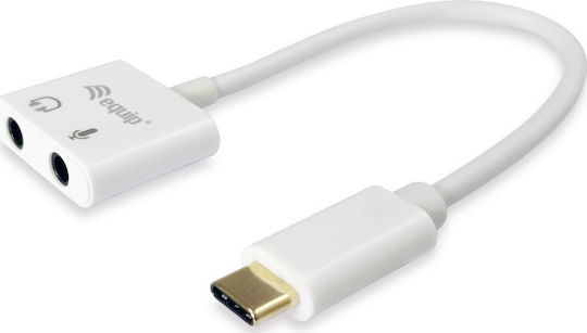 Equip USB Type C to Audio Adapter Μετατροπέας USB-C male σε 3.5mm 2x female Λευκό 1τμχ