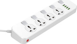 Ldnio Steckdosenleiste mit Überspannungsschutz 4 Steckdosen mit Schalter, 4 Steckplätze USB und Kabel 2m Weiß