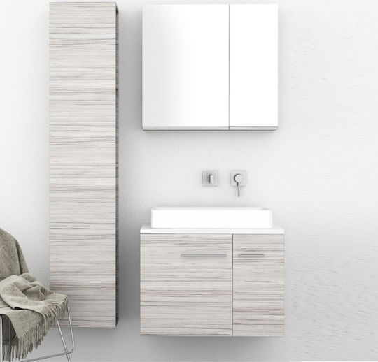 Orabella Solid Surface 70 Шкаф със Мивка & Огледало Д70xШ45xВ50см Сив