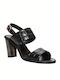 Paola Ferri Leather Women's Sandals with Ankle Strap Black with Chunky High Heel