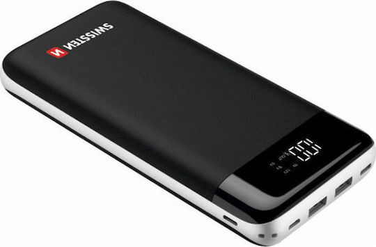 Swissten Black Core Power Bank 30000mAh 18W με Θύρα USB-A και Θύρα USB-C Quick Charge Μαύρο
