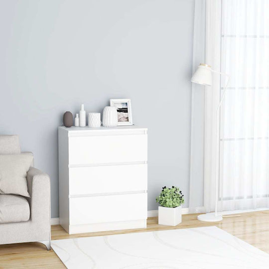 Wooden Bedroom Chest of Drawers With 3 Drawers White 60x33.5x76cm